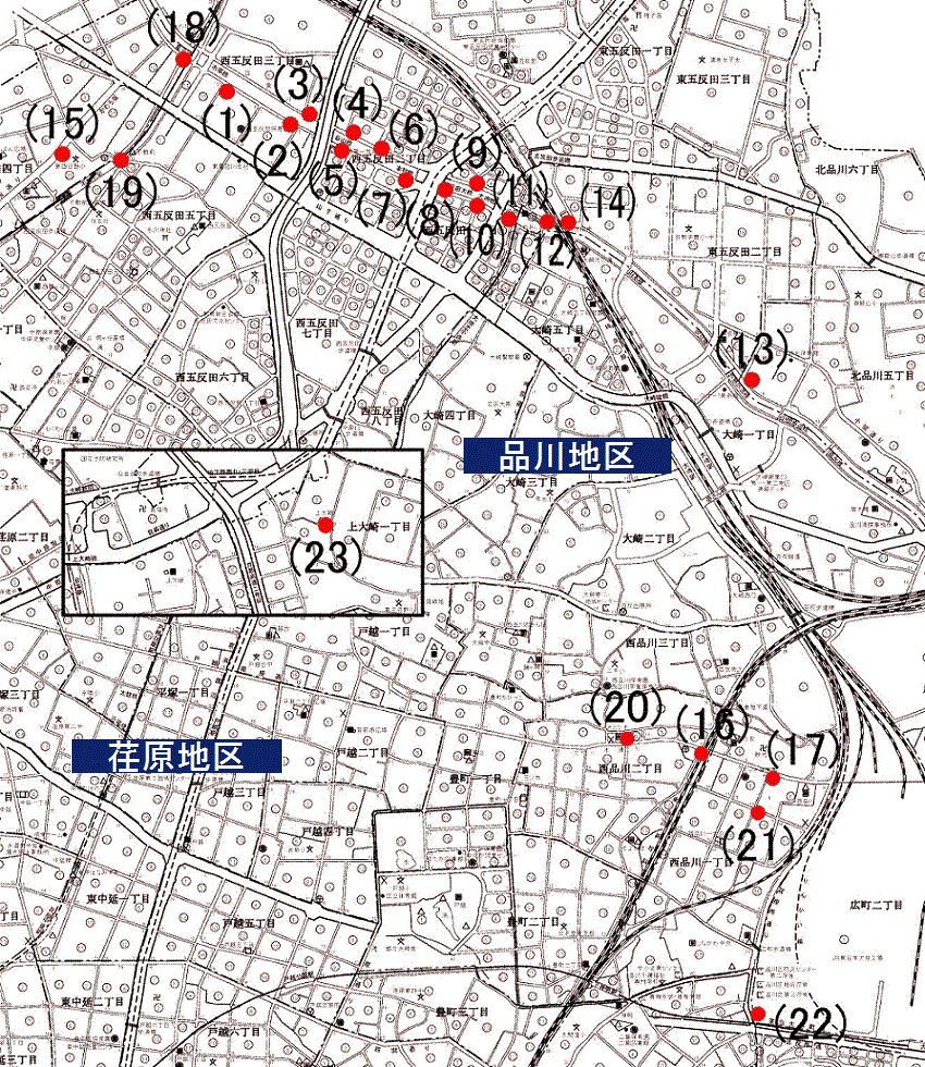 水防用土のう置場<広域>案内図(品川地区)