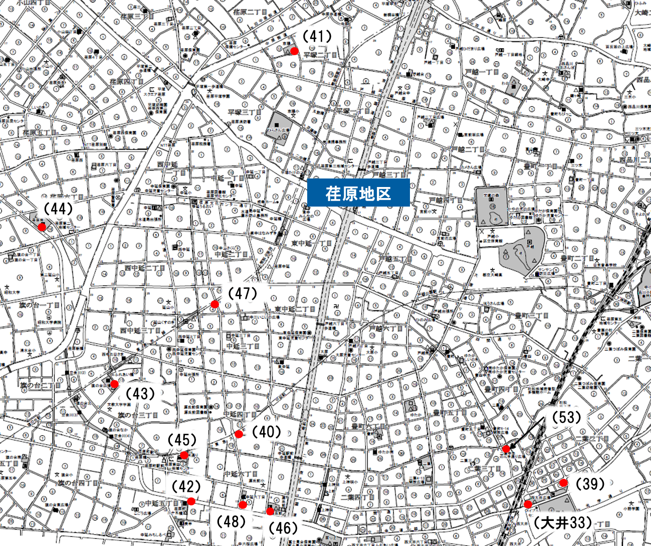 水防用土のう置場＜広域＞案内図（荏原地区）