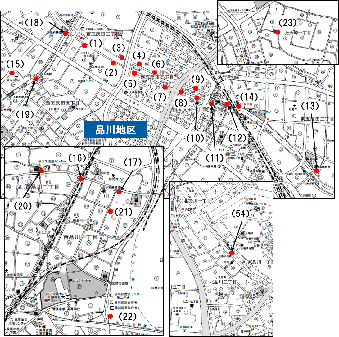 水防用土のう置場＜広域＞案内図（品川地区）