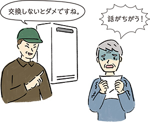 給湯器を格安で修理　悪質事業者イメージイラスト