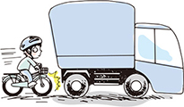 自転車運転中、車にキズをつけたイラスト