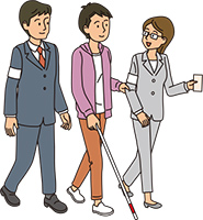 補助者が付き添うイラスト