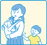 きょうだいの世話をしているイラスト