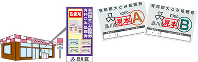 有料粗大ごみ処理券取扱所イメージと粗大ごみ処理券見本