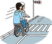 2人乗りをしながら赤信号を無視するイラスト