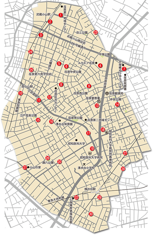 30カ所のしなるん乗降場所マップ