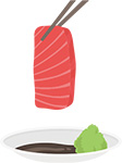 しょうゆを小皿に出してつけて食べるイラスト