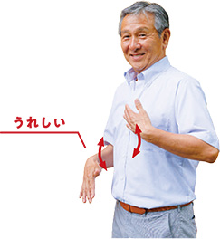 三輪雄幸会長 手話「うれしい」写真