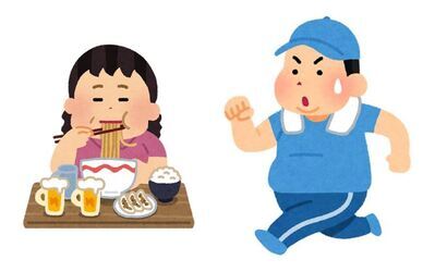 イラスト:食事をする女性と運動する男性