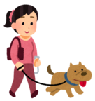 イラスト:犬の散歩をする女性