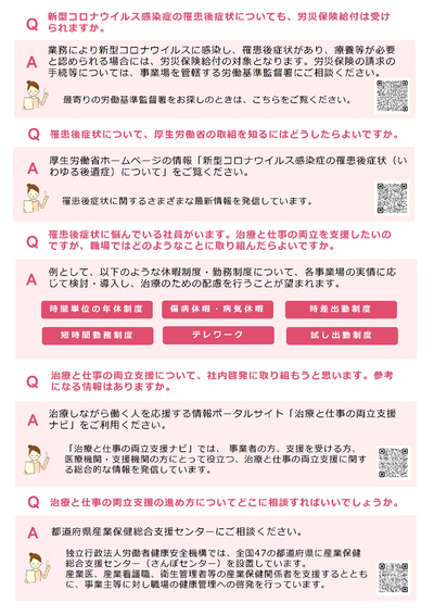 写真:新型コロナウイルス感染症の「罹患後症状(いわゆる後遺症)」に悩む方の治療と仕事に向けたご案内 チラシ2