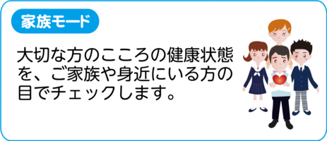 イラスト:家族モード 大切な方のこころの健康状態をご家族や身近にいる方の目でチェックします。