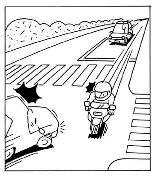 イラスト:交差点における車と二輪車の出合い頭事故の危険性