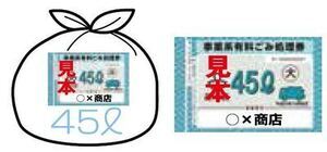 イラスト:袋で出す場合のごみ処理券と袋への貼り方例(平成29年10月1日から)