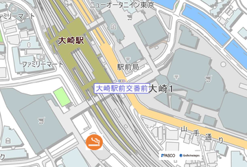 地図：大崎駅西口コンテナ型喫煙所