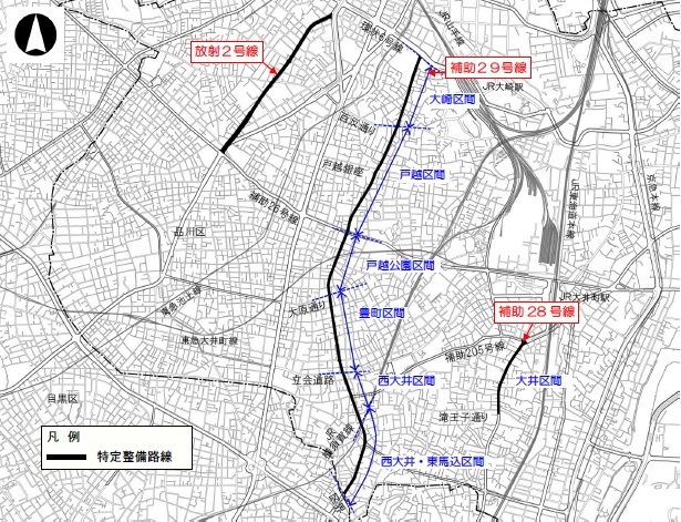 地図：特定整備路線位置図