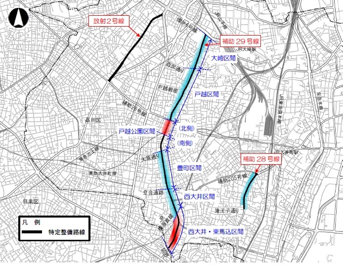 地図:平成29年特定整備路線沿道都市計画変更位置図