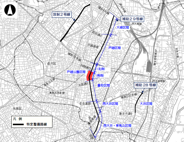 地図:平成30年特定整備路線沿道都市計画変更位置図