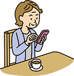 イラスト:仕事の合間にカフェで一息つきながら