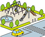 イラスト:道路と公園