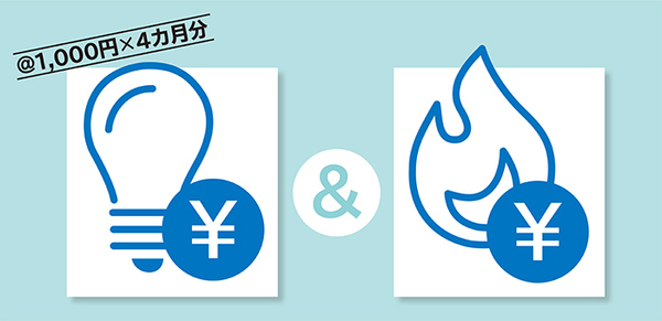電気ガス料金1,000円×4カ月分還元給付イラスト