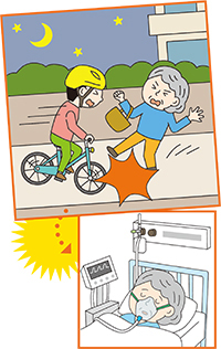イラスト:自転車に乗る方が加害者となる事故事例1