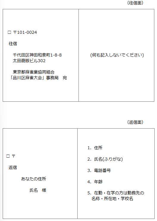 イラスト:記入例 往信面、返信面
