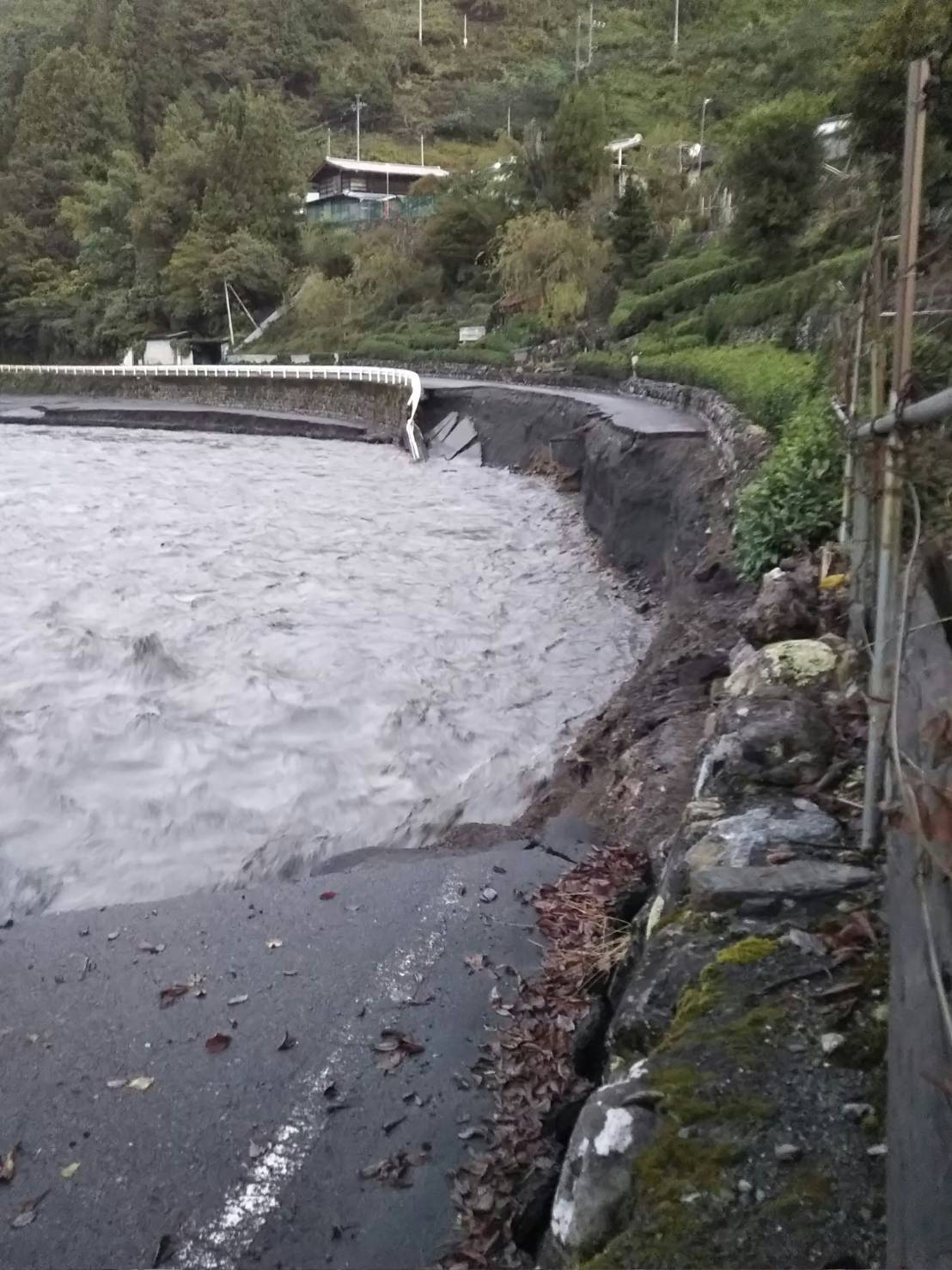 県道雨畑大島線崩落の様子