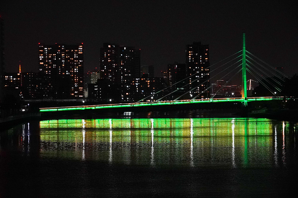 ライトアップされたかもめ橋の画像