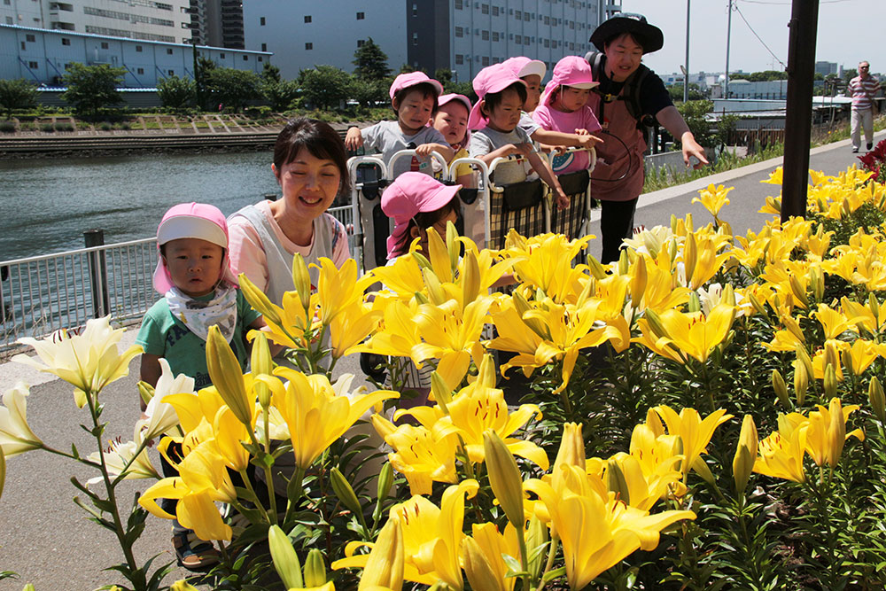 お散歩で立ち寄った保育園児