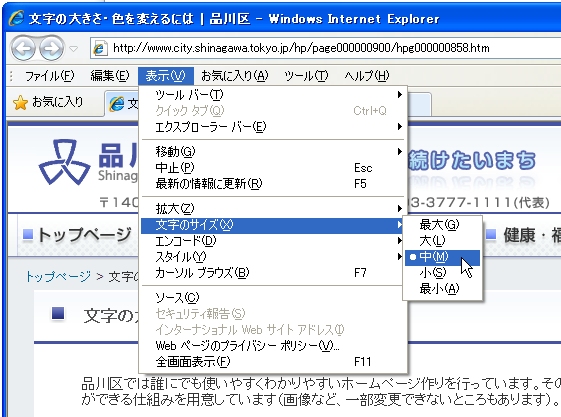 ブラウザからの文字サイズ変更方法