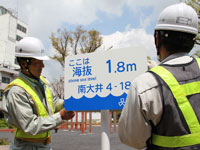 鈴が森公園に設置した海抜標示板