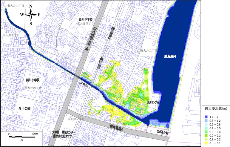 首都直下地震等による津波浸水想定（品川区の立会川）