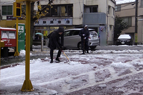 早朝より雪かきに追われる区職員