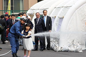 スタンドパイプで消火訓練