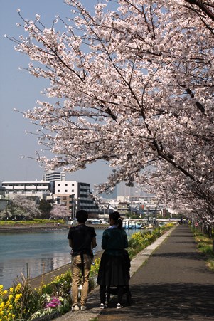 散歩する家族
